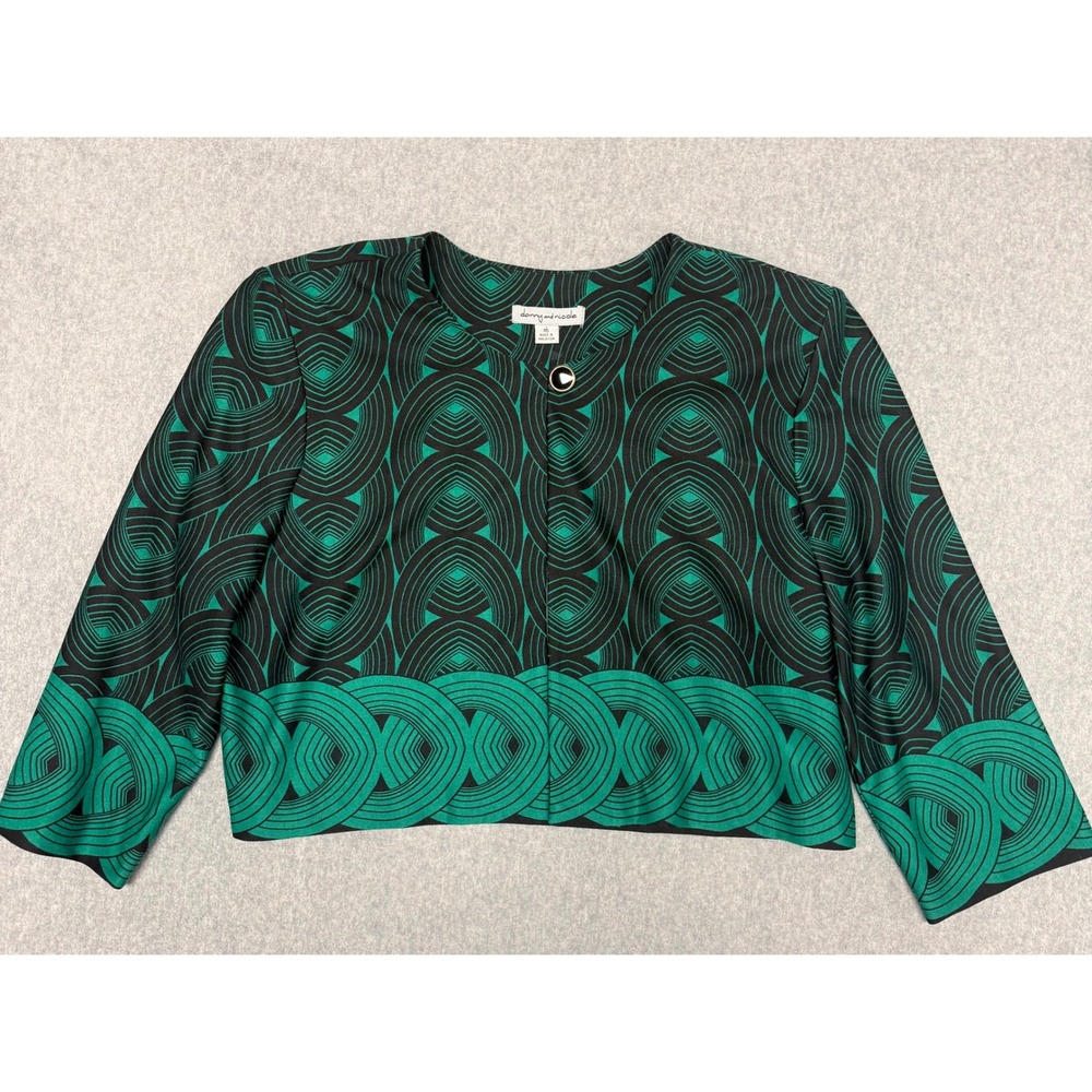 Danny and Nicole Green Black Geometric Cropped Bolero Jacket‎ Size 16 Button Top